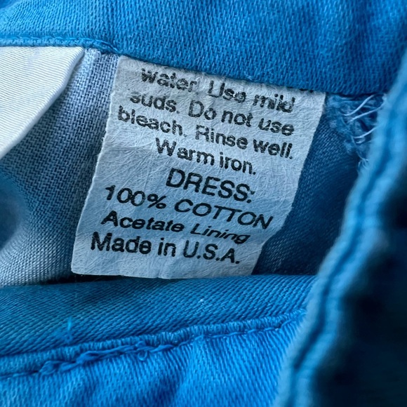 Vtg 70s Catherine Ogust Blue White Stripe Cotton Caftan Dress | Mandarin Collar - Picture 6 of 15